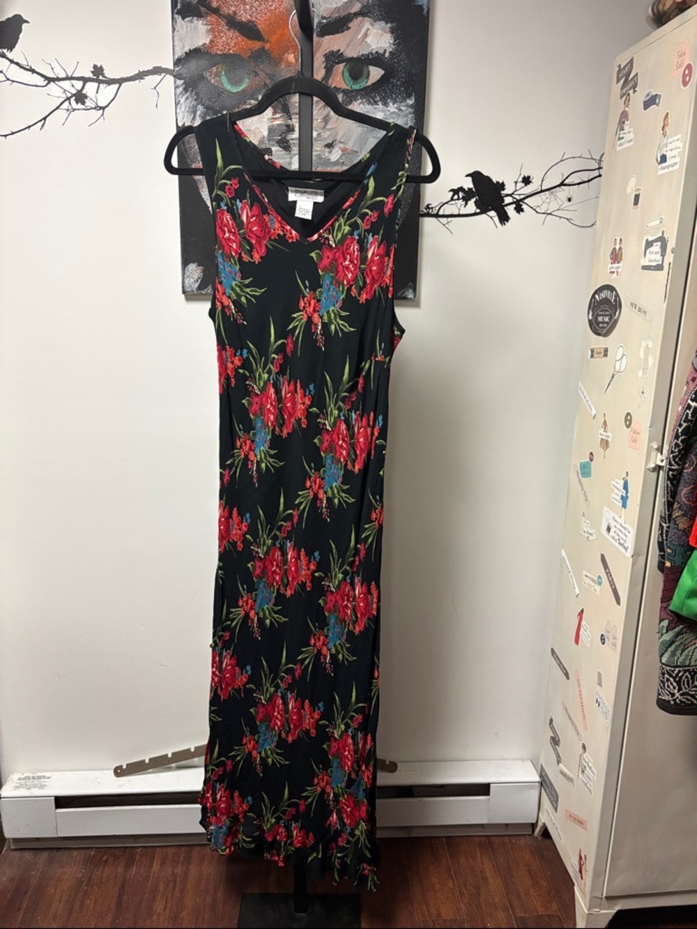 Style & Co Black Floral Maxi Dress with Red & Green Print Size 16W